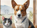 Игра Jigsaw Puzzle: Oil Painting Dog And Cat